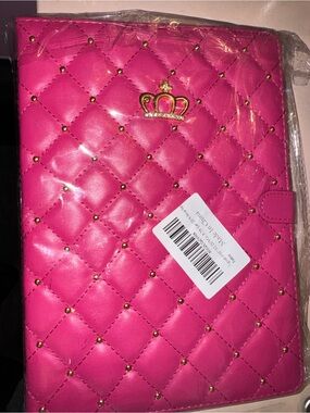 iPad 10 2019 7th Gen 2019 Pink Quilted Tablet Case with Gold Crown Accent